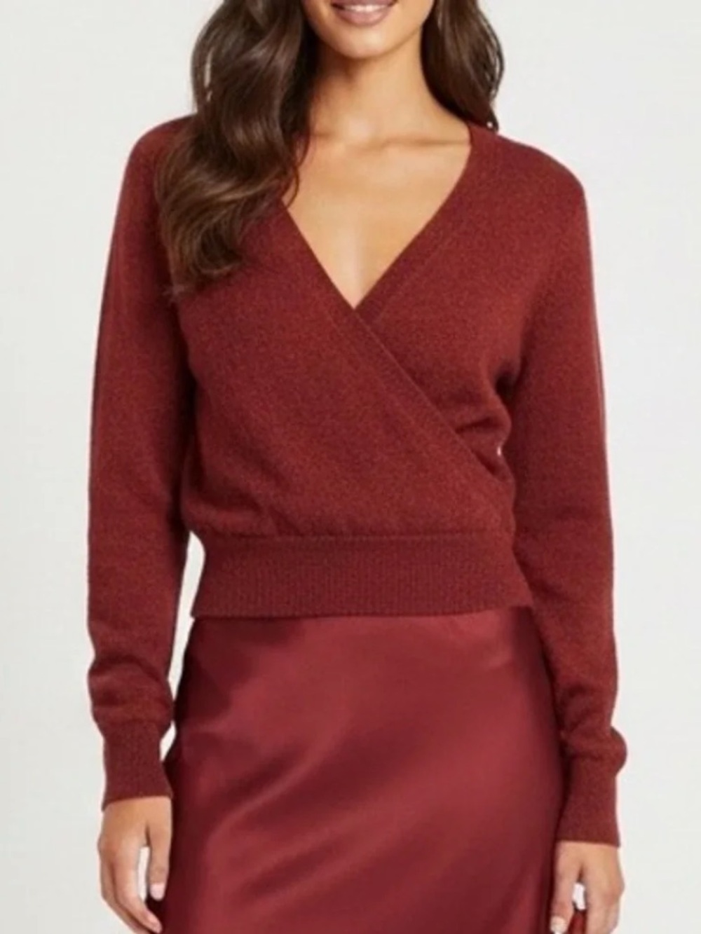 Madewell | Women's Rust Red Faux Wrap Deep V-Neck Alpaca/Wool Blend Sweater Sz S